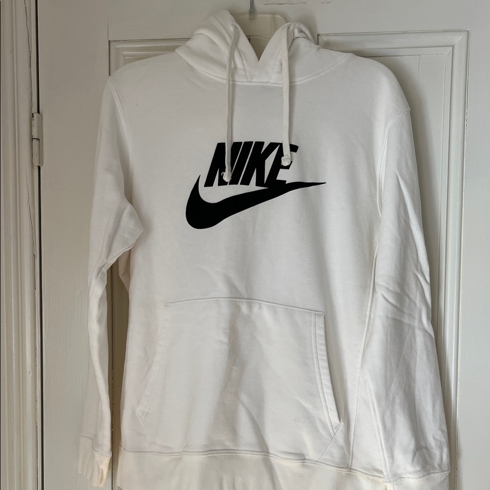 Nike White Hoodie with Black Logo women’s large